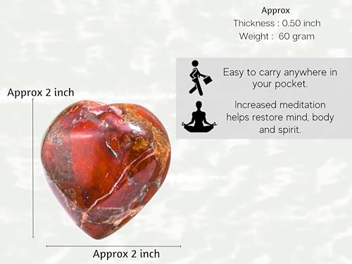 Image of Certified Brecciated Jasper Crystal Heart Palm Pebbles Stones for Anxiety Stress Relief Massage - AAA Grade Original Healing Gemstone Agate Heart Palm Stone for Yoga Meditation Spiritual