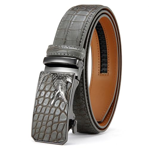 Designer Mens Belts, Sliding Automatic Buckle Ratchet Dress Belt Genuine Leather