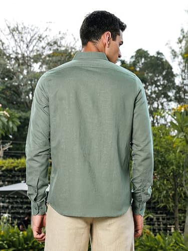 Image of Thomas Scott Men's | Linen Blend | Solid | Premium Cotton Linen Blend | Full Sleeve | Casual Shirt for Men