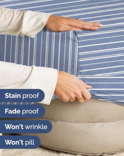 Image of Extra Deep Flex Top Split Head King Fitted Sheet - Hotel Luxury Single Fitted Sheet Only - Easily Fits 18 inch to 24 inch Mattress - Ultra Soft, Wrinkle Free w /Extra Deep Pockets - Blue Stripes 3