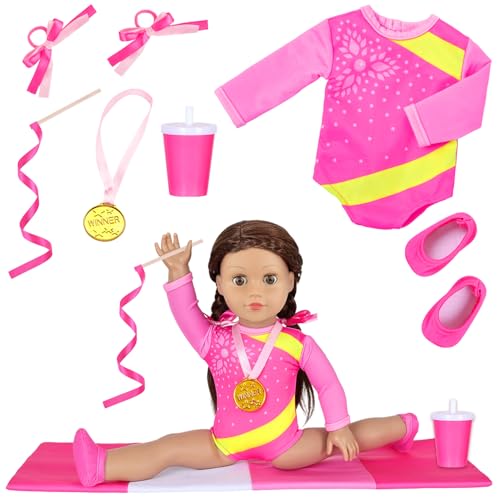 Ecore Fun 18 Inch Doll Clothes and Accessories-Olympic Gymnastics Sports Set 8 Pack Girl Doll Clothes Gymnastics Training Oufits for Play No Doll