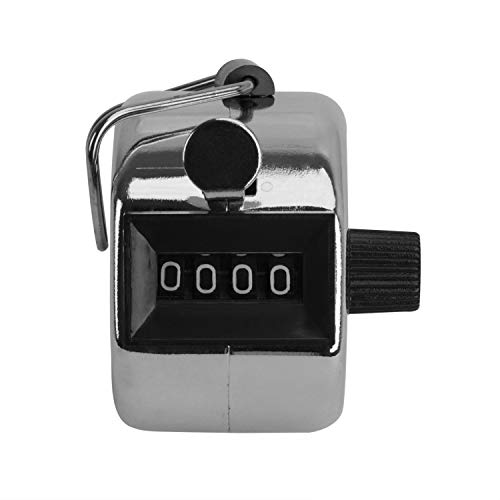 Handheld Tally Counter 4 Digit Metal Clik Counter Manual Mechanical Pitch Counter People Lap Tracker with Finger Ring for Sport Row Golf Knitting Warehouse Office Fishing School Event