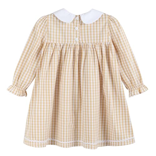 Baby and Girls Light Brown Gingham Pumpkin Vine Ruffle Dress2