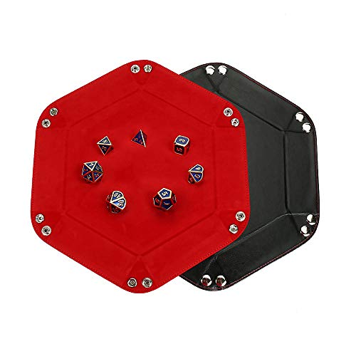 Dice Tray Metal Dice Rolling Tray For Rpg, Dnd And Other Table Games, Holder Storage Box For Dice Set, Double Sided Folding Rectangle Pu Leather And Red Velvet #TOP3