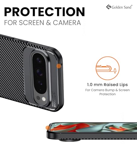 Image of Golden Sand TPU Shock Proof Slim Armor Aramid Carbon Fibre Rugged Back Cover Compatible with Google Pixel 9 Pro XL | Military Grade Drop Protection and Scratch Resistance Mobile Back Case (Black)