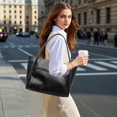 JueiXeoy Leather Tote Bag for Women Work with Zipper Vegan Leather Purse Large Shoulder Handbags Ladies Travel Tote Bags Black - image 2