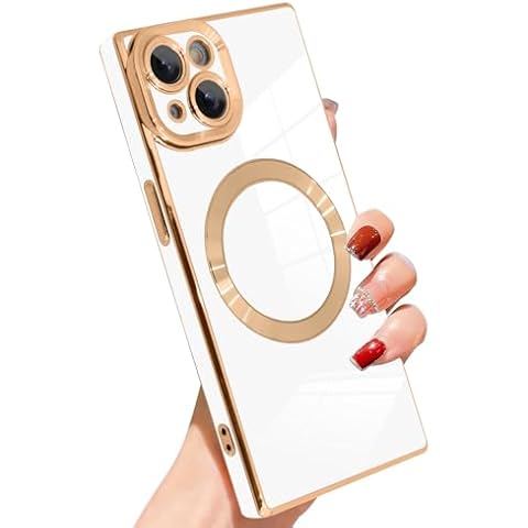 SAKUULO Magnetic Case for iPhone 14 Cute Plating Case[Compatible with Magsafe] for Women Girls Soft TPU Shockproof Camera Protection Electroplate Bumper Cover for iPhone 14 6.1"- White Cover