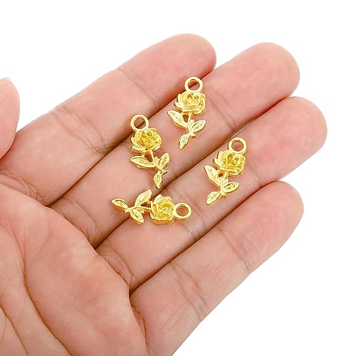 PATIKIL Rose Charm, 50Pcs Mini Rose Flower Pendant Charm Bulk Vintage Metal Designer DIY for Making s s Wedding Crafts Gold - Image 4