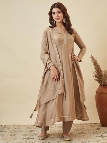 Image of MOKOSH Women's Silk Embroidery Anarkali Kurta Pant with Dupatta | Anarkali Kurta Set |Ethnic Kurta Set for Women |Floral Kurta 7 Colour Options Available |3 Piece Outfit