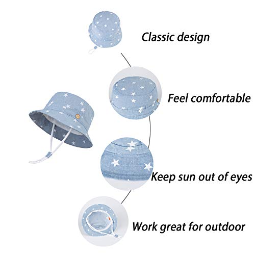 Image of LANGZHEN Sun Protection Hat for Kids Toddler Boys Girls Wide Brim Summer Play Hat Cotton Baby Bucket Hat with Chin Strap
