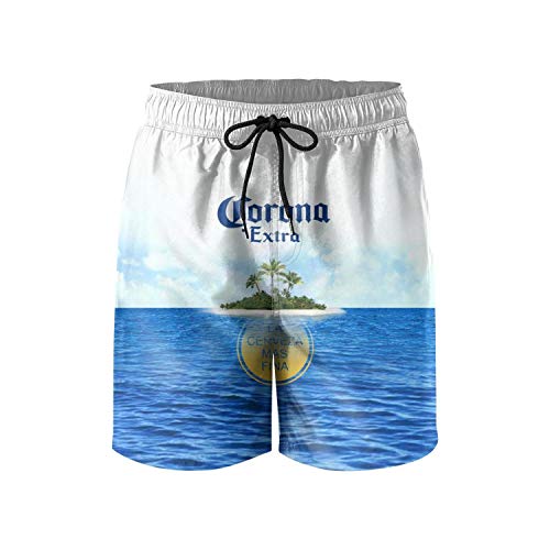 Men Waterproof Swim Trunks Quick Dry Corona-Extra-Beer-Blue-Sea- Bathing Suits Beach Wear with Pockets