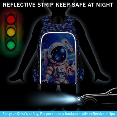 Image of HPJGD 3PCS Astronaut Bookbag for Boys, Water Resistant Kids Backpack Set with Lunch Box, Cool School Bag for Elementary Preschool Toddler - Thumbs-Up Astronaut