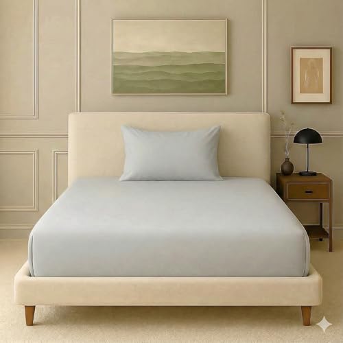 Image of Trance Home Linen 300 TC Bamboo Fitted Bedsheet | Soft, Breathable & Eco-Friendly Bedsheet with 1 Pillow Cover - (72 x 30 inch, Silver Grey)