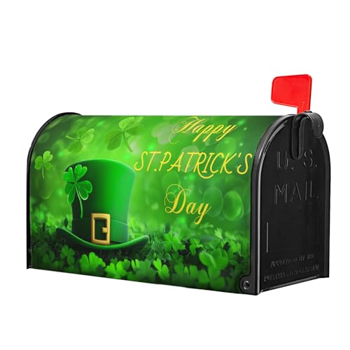 Image of Harooni Happy St. Patrick's Day Mailbox Covers Spring Mailbox Wraps Magnetic Standard Size 25x21 Inch Green Lucky Shamrock Post Letter Box Cover for Garden Yard Home St. Patrick's Decorations