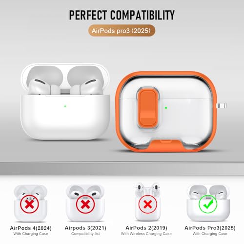 Image of Compatible Airpods Pro 3 Case (2025) with Phone Stand & Cleaner Kit,Print Soft Silicone Lock Clip Apple AirPods Pro 3rd Generation Case, Airpod Pro 3 Cover with Keychain for Women /Girls,Orange
