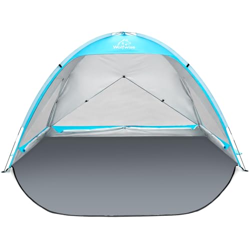 Wolfwise Refugio de playa con protección UV, 3 ventanas de ventilación y bolsa de transporte, tienda de campaña para playa con suelo extensible para privacidad para 4 personas, color azul
