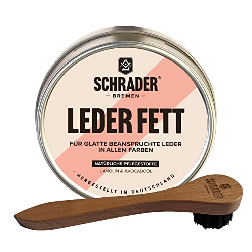 SCHRADER Lederfett farblos - Lederpflege für Glattleder Schuhe Motorradbekleidung - Imprägniermittel mit Tiegelbürste - 2-teilig - Made in Germany