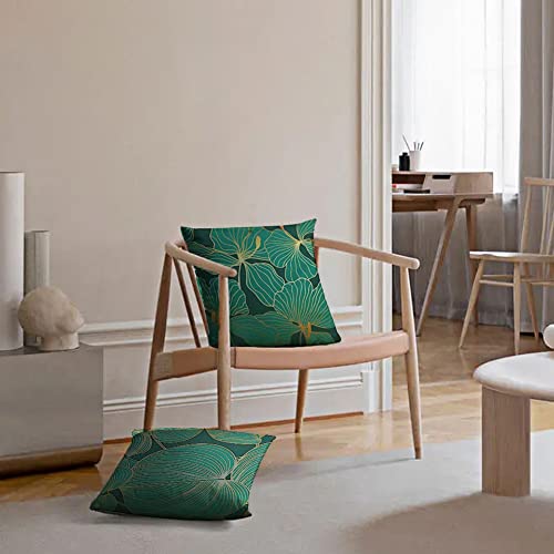 Geliking Sofa Cushion Covers 45x45cm Linen Forest Green Throw Pillow Covers Dark Green and Gold Leaf Replacement for Home Decor 45x45cm Set of 4 - Image 3