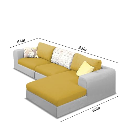 Image of Koza RHS 4 Seater L Shape Sofa Set for Living Room (Yellow Grey Fabric) Premium Fabric Sofa