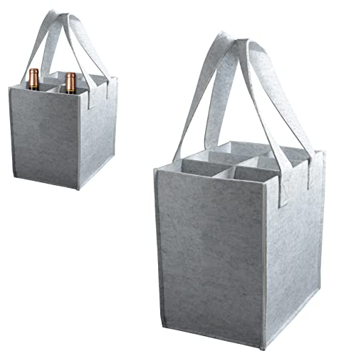 jiuzcare Bolsas de Fieltro para Botellas de 6 Bolsa de Fieltro para Vino Bolsa de Vino de Fieltro Grueso con Asa Lavable Reutilizable con Divisor Extraíble, Gris Claro 28 x 24 x 17CM