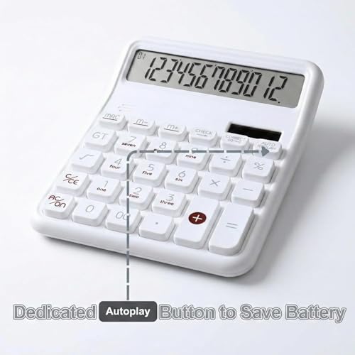 Image of 12 Digit Large Display Desktop Calculator White with Big Buttons, Dual Screen, GT & Memory Functions, Auto Power Off | Office, School & Home Use