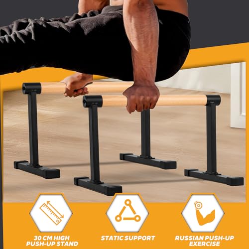 Image of Parallettes Bars, Large Push Up Bars Strength Training, Wooden Push Up Stands Handle for Handstands, Dips & Full Planche, Calisthenic, 300Kg /661lbs Weight Capacity (Large)