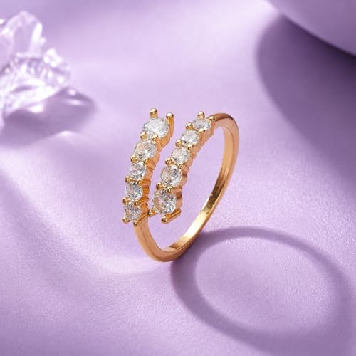 Image of SALTY Anti Tarnish Radiant Stone Finger Ring for Women | Adjustable Fancy Jewellery Design | Fashion Accessories for Girls | Minimal Jewelry | Ideal for Gifting | Marriage, Birthday | Gift for Valentine Day