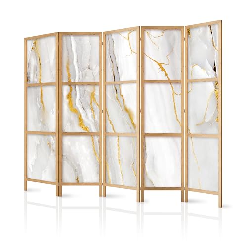 murando - Paravent Intérieur Japonais 225x172 cm - Séparateur de Pièce en Bois Naturel et Toile Imprimée - Cloison de Séparation pour Chambre - Paravent...