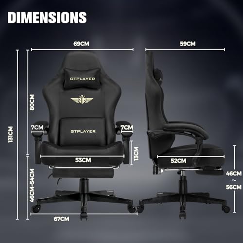 Image of GTPLAYER Big and Tall Gaming Chair 400lbs Heavy Duty Office Chair with Foot Rest, High Back Pocket Spring Ergonomic Computer Chair for Adults, Wide Comfy Seated Cushion with Linkage Armrests, Black