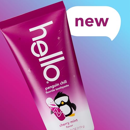 Image of Hello Penguin Chill Kids Toothpaste with Fluoride, Kids Mint Toothpaste with Cherry Flavor, Freshens Breath and Helps Prevent Cavities, Strengthens Enamel, SLS Free, 4.2 oz Tube (Pack of 3)