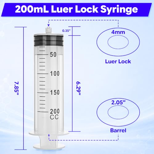 Image of 200ml Luer Lock Syringe with 39 Inch Plastic Tube and Luer Connections | 2 Pcs 39 inch Long Tubing and Luer Connections Tips for Measuring or Refilling Liquid, Ink, Oil, Feeding Pets, Watering Plant