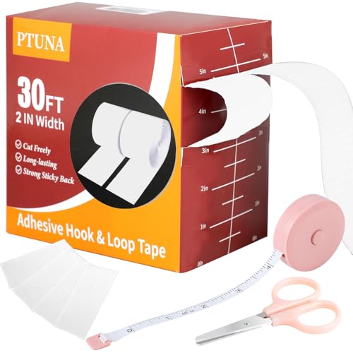 Image of 30Ft *2 Inch Hook and Loop Tape with Adhesive Back, Heavy Duty Double Sided Adhesive Strips, Strong Sticky Strips Roll for Home /Office /School /Car, White