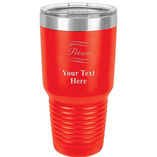 Participant Travel 30oz Red Stainless Steel Vacuum Insulated Hot/Cold Tumbler with Clear Lid - Great Customizable Gift For Any Special Event. BPA Free Prime