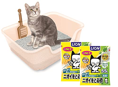 ライオン 獣医師開発 ニオイをとる砂専用 猫トイレ + ニオイをとる砂 リラックスグリーン 5.5L×2袋