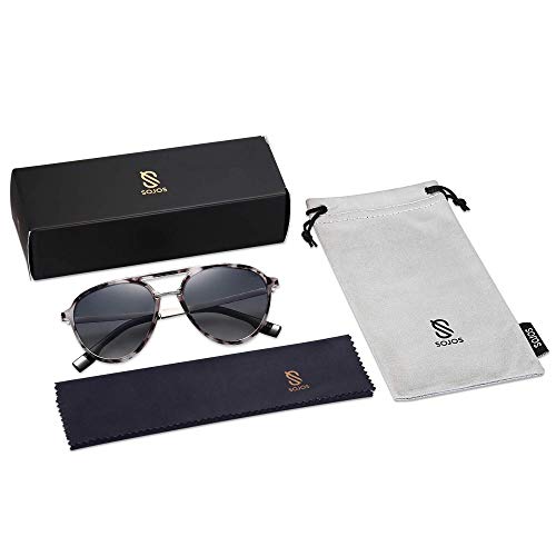 SOJOS Retro Aviator Polarized Sunglasses for Women Men Double Bridge Ladies Shades SJ2078 with Grey Tortoise Frame/Gradient Light Blue Lens by SOJOS - Used condition - Image 5