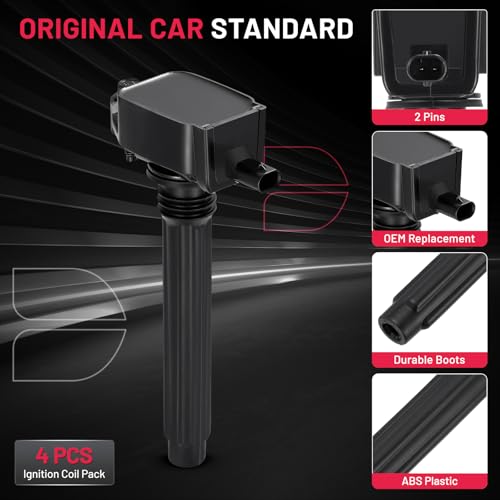 Image of BDFHYK Ignition Coil UF648 Compatible with Jeep Grand Cherokee 2011-2015 Jeep Wrangler Dodge Charger Grand Caravan 2016 Dodge Journey Ram 1500 Chrysler Town & Country 300 Jeep Coil Pack 3.6L Set of 4