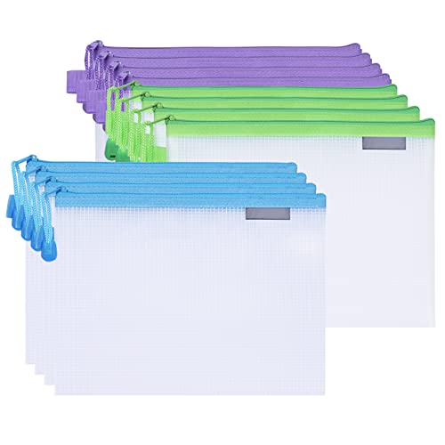 GUOKOFF Pochette Document A5 Zippé, 10Pcs Zipper File Bag, Mesh Zip Classeur Dossier, Zip Document Dossier, Zip Portefeuilles Dossiers, A5 Zip Folder, 3 Couleurs Cover