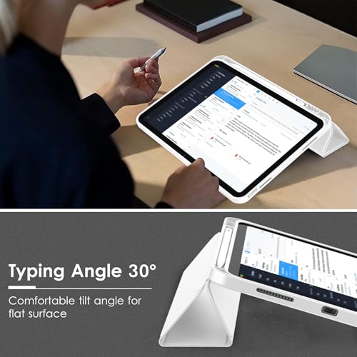 Image of ToaPoia Case for iPad (A16) 11 Inch 2025 /iPad 10th Generation 10.9 Inch 2022, Slim Trifold Stand Protective Cover with Pencil Holder and Soft TPU Back,Support Auto Sleep /Wake (White)