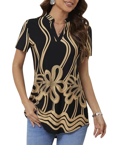 BAISHENGGT Womens Summer Tops V Neck Floral Printed Short Sleeve Blouses Dressy Casual Tunic Top Shirts2