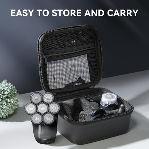 Image of KENSEN 5 in 1 Bald Men's Electric Head Shaver, 7D Floating Heads, USB Charging, LED Display, Waterproof, Black (Black)