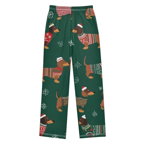 Christmas Dachshund Snowflakes Boys Long Pants Soft Trousers Elastic Waist Kids Lounge Bottoms with Pockets S-XL