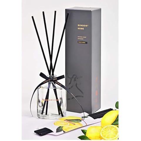BONSOIR Premium Natural Alcohol-Free Reed Diffuser Set 60 ml (2 oz) with Long Lasting Fragrance | Perfect for Bedroom, Office, Bathroom and Living Space (Freshy Lemon), Soft Yellow Cover