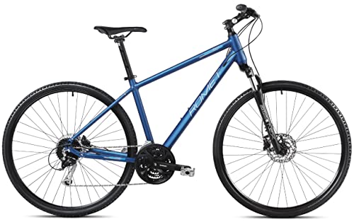 Cicli Puzone BICI MISURA 28 IBRIDO FRONT AMMORTIZZATA SR Suntour IBRIDA ORKAN 4M BICICLETTA DA STRADA FRENI A DISCO IDRAULICI TELAIO ALLUMINIO CAMBIO ALIVIO 27V (46 CM - M, BLU SCURO BLU)