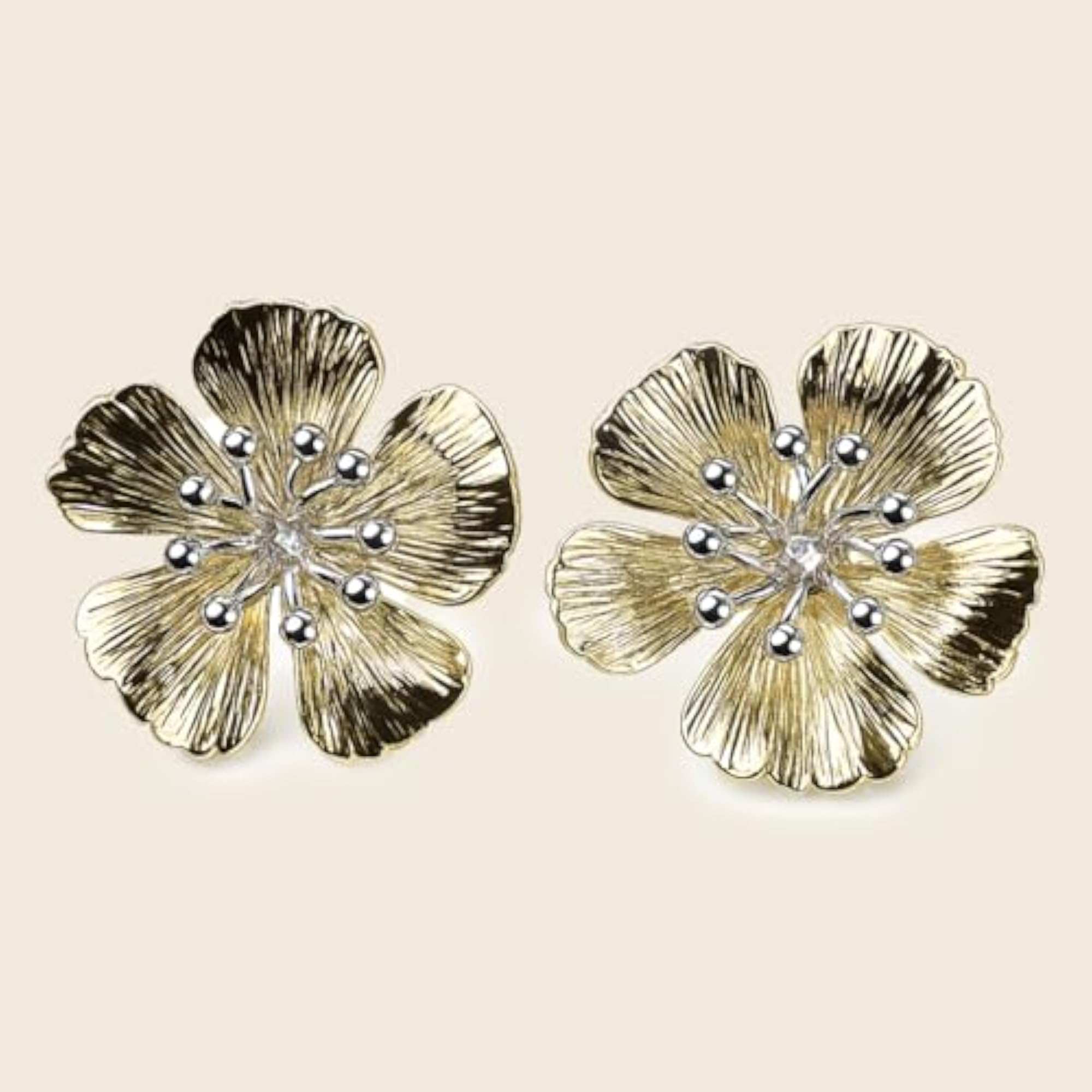 Women's Gold Blossom Stainless Steel Earrings, Lightweight Traditional Style