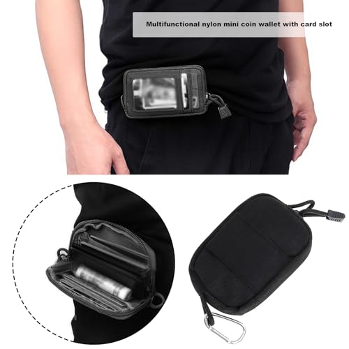 ECSiNG Mini Coin Clip Nylon Wallet with Card Slot Keychain Waterproof Leisure Card Bag Suitable for Outdoor Men's and Women's Running Travel Wallet Black2