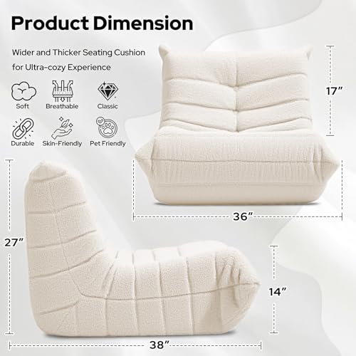 Image of HABUTWAY Bean Bag Chairs Fireside Lazy Floor Sofa,Single,Beige | Soft Teddy Fleece Bean Bag Sofa with High-Resilience Foam Filling,Beanbag for Living Room, Bedroom, Office