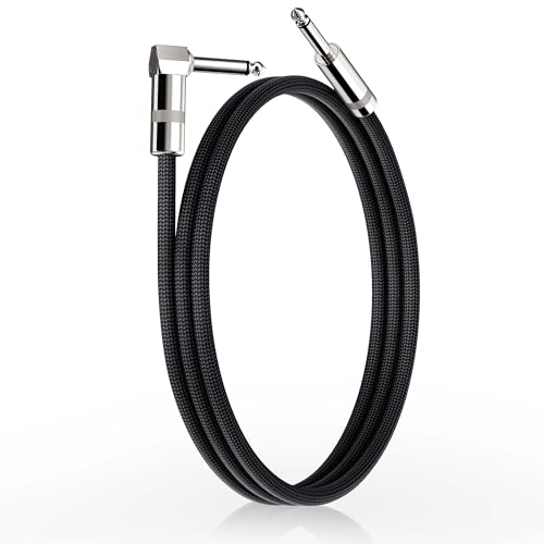 GOGHOST Short Guitar Cables 3.3FT, Amp Chord Electric Guitar Aux Amp Cord Braided, TS 1/4 Quarter Inch Straight to Right Angle Bass Instrument Cable Pro Audio (Black, 1Pack)