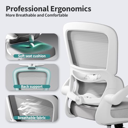 Image of TRALT Office Chair - Ergonomic Desk Chair with Adjustable Lumbar Support, Mesh Computer Chair, Executive Chair for Home Office Comfortable Lumbar Support (1, White)