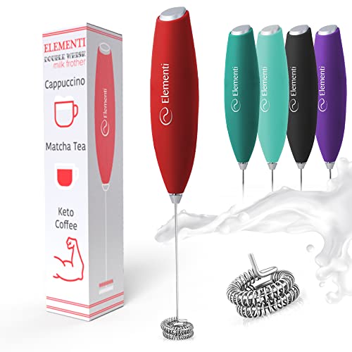 Image of Elementi Milk Frother Wand - Easy to Use Handheld Electric Stirrer for Powder Drinks, Durable & Powerful Coffee Whisk & Protein Powder Mixer Wand, Hand Frother, Coffee Stirrers Electric (Red)