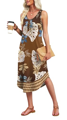 Image of WIHOLL Summer Dresses for Women 2026 Button Front Sleeveless Casual Midi Dress Beach Vacation Sundresses with Pockets